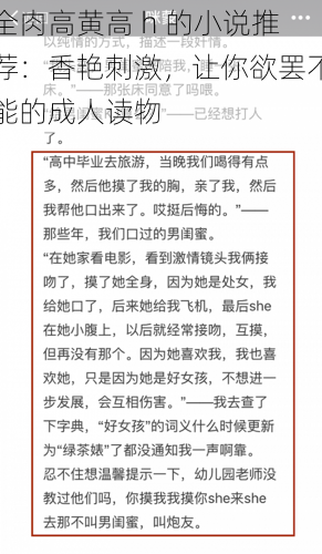 全肉高黄高 h 的小说推荐:香艳刺激,让你欲罢不能的成人读物